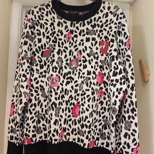 Ted Baker  LondonPink Multicolor Animal Print Crewneck Sweater Large
